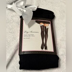 NWT Leg Avenue Black Thigh Highs with White Satin Bow